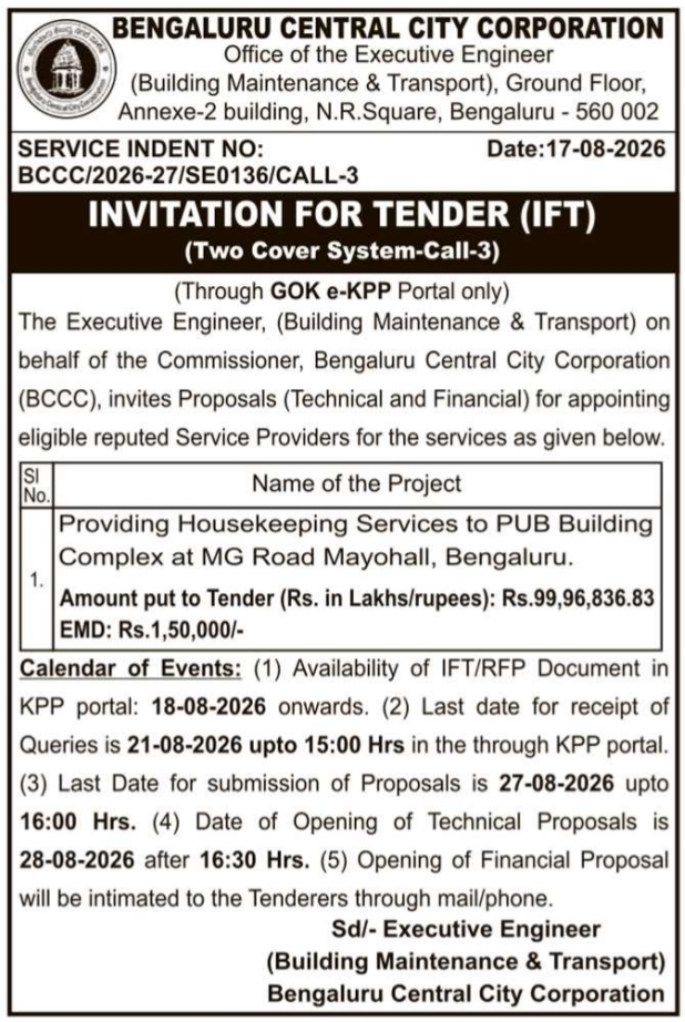 Two Cover Invitation for Tender for Building Housekeeping by BCCC