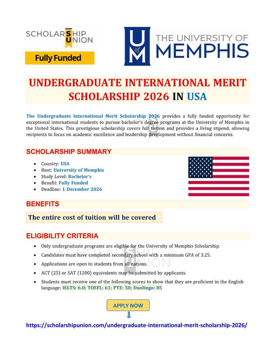 Undergraduate International Merit Scholarship 2026 in USA