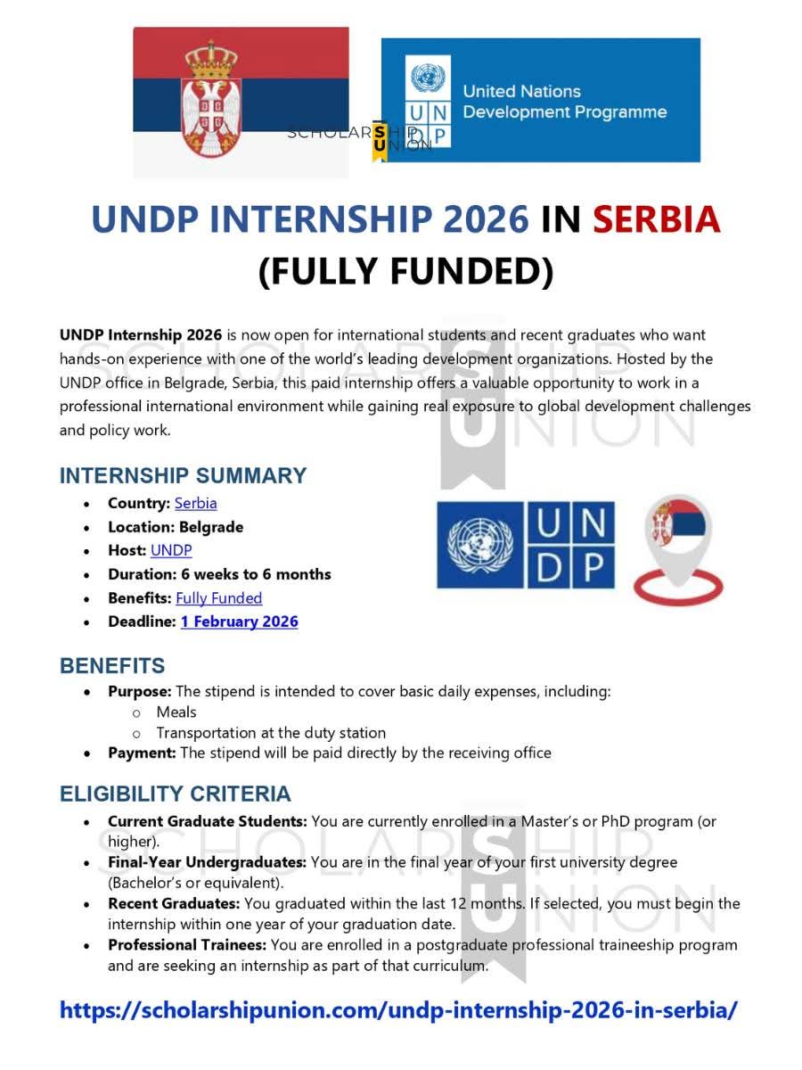 UNDP INTERNSHIP 2026 IN SERBIA (FULLY FUNDED)