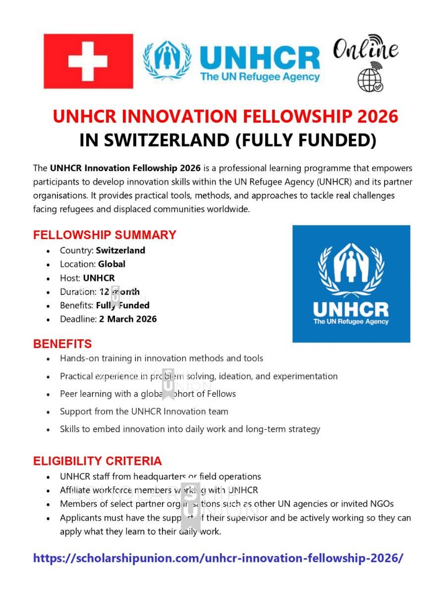 UNHCR Innovation Fellowship 2026 in Switzerland