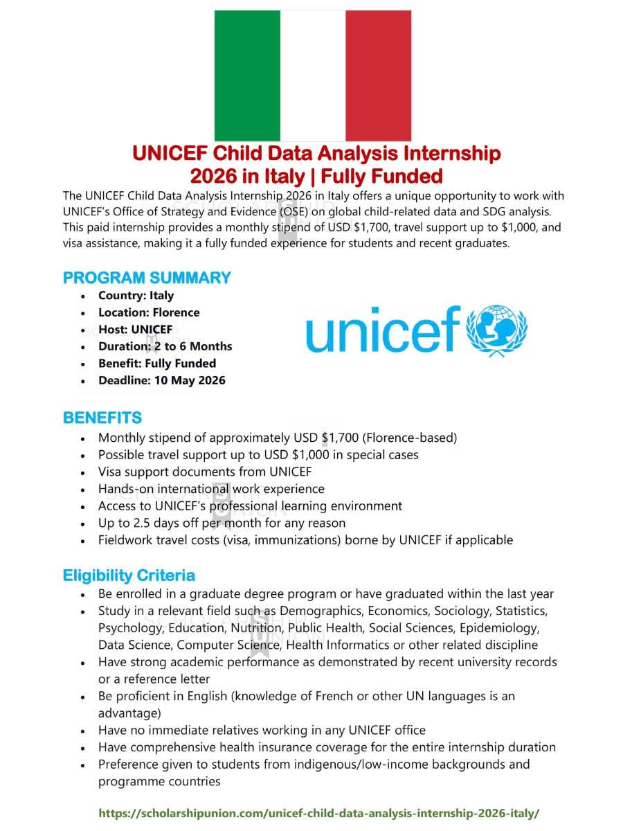 UNICEF Child Data Analysis Internship 2026 in Italy