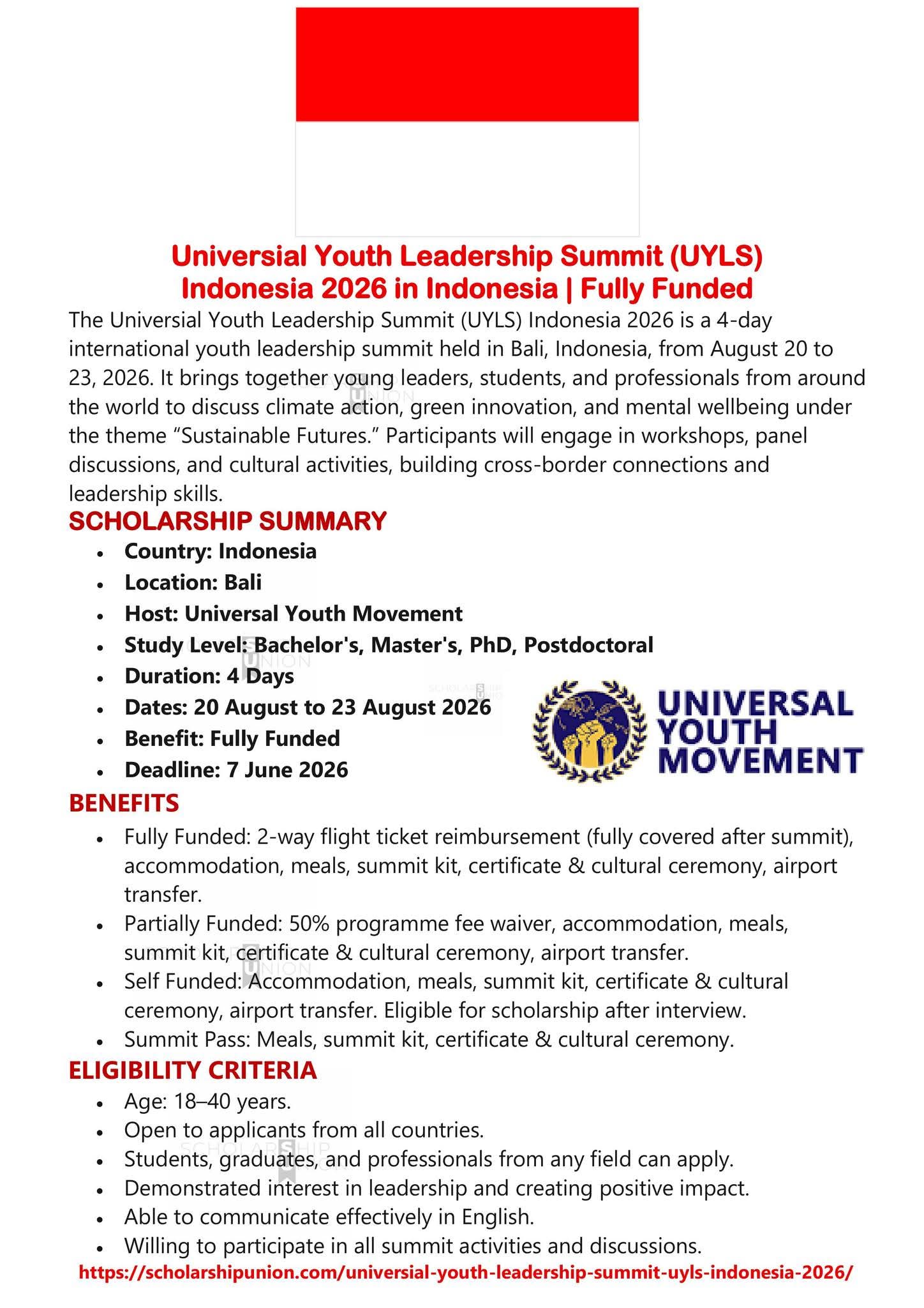 Universal Youth Leadership Summit (UYLS) Indonesia 2026 in Indonesia