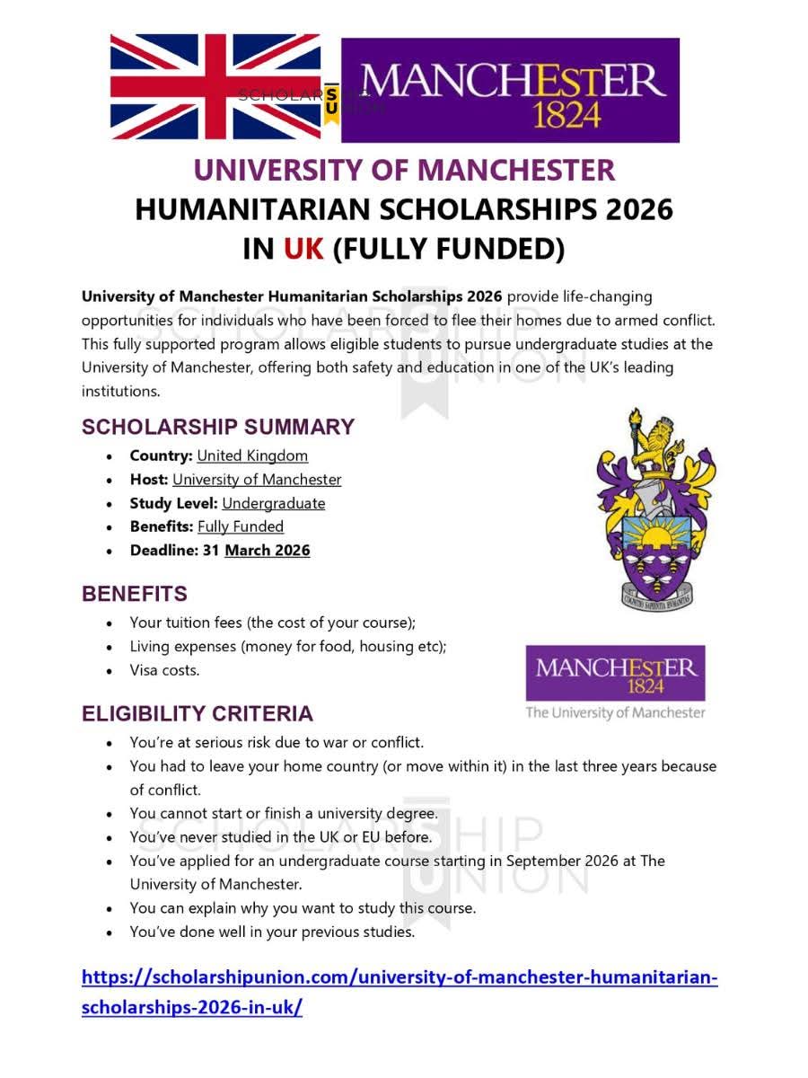 University of Manchester Humanitarian Scholarships 2026 In UK