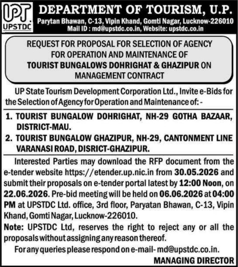UP Tourism RFP for Operation & Maintenance of Tourist Bungalows 2026