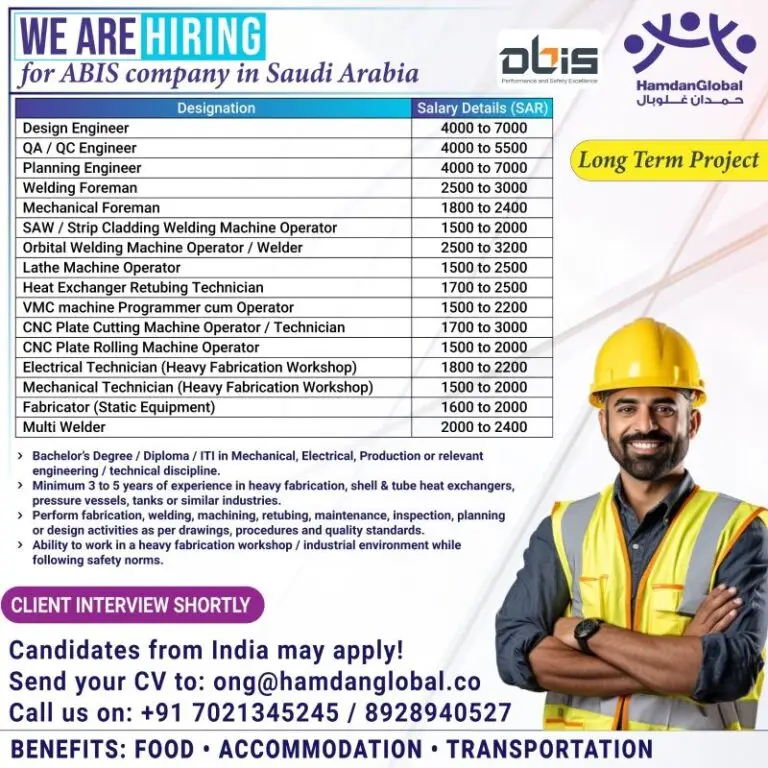 URGENT HIRING: ABDULLAH A. AL-BARRAK & SONS CO. (ABIS) – SAUDI ARABIA