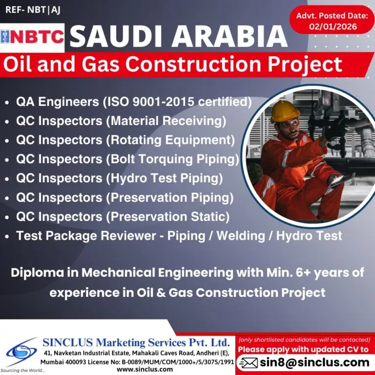 Urgent Hiring for Oil & Gas Project In Saudi Arabia