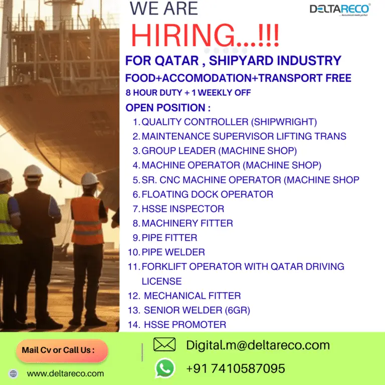 Urgent Hiring for Shipyard Industry – Qatar