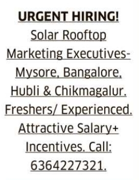 Urgent Hiring for Solar Rooftop Marketing Executives