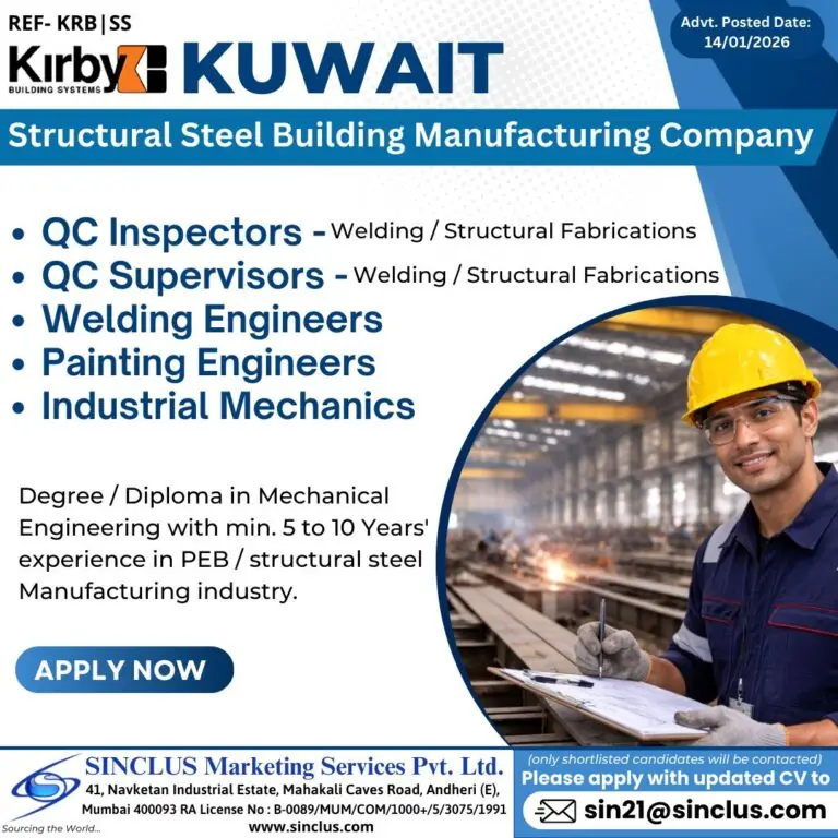 URGENT HIRING: INSPECTORS, SUPERVISORS & ENGINEERS – KIRBY BUILDING SYSTEMS, KUWAIT