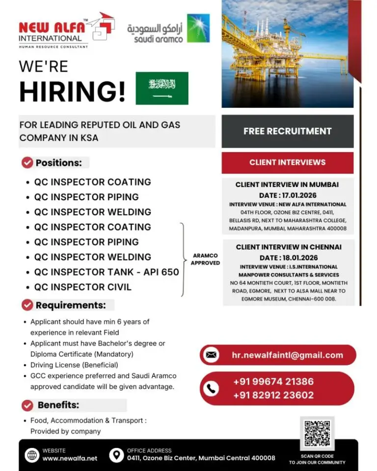 URGENT HIRING: LEADING OIL & GAS COMPANY IN SAUDI ARABIA