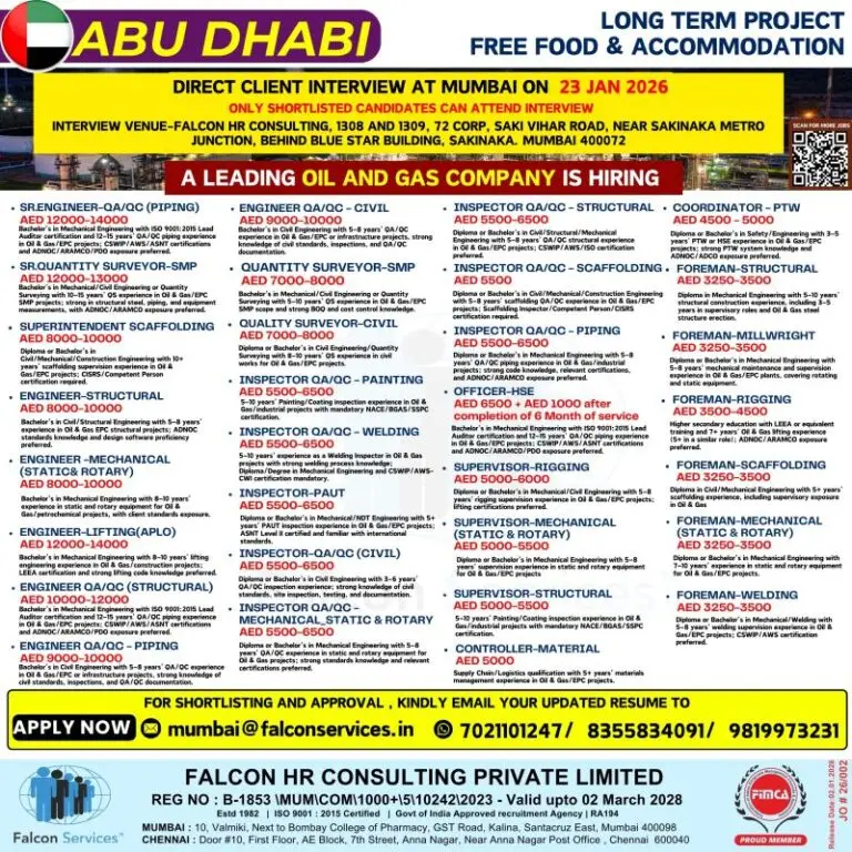 URGENT HIRING: LONG-TERM PROJECT IN ABU DHABI