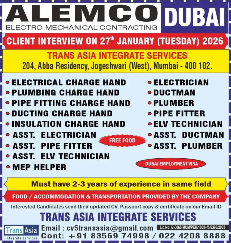 URGENT HIRING: MEP TECHNICIANS | ALEMCO, DUBAI