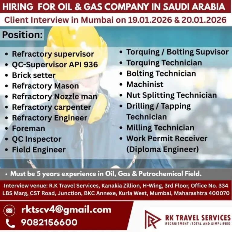 Urgent Hiring: Oil & Gas Company – Saudi Arabia