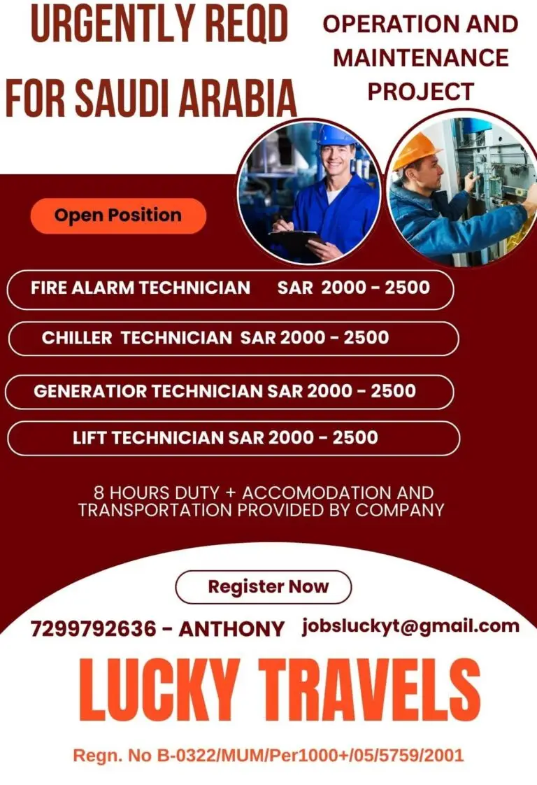 Urgent Hiring: Operations and Maintenance Project – Saudi Arabia