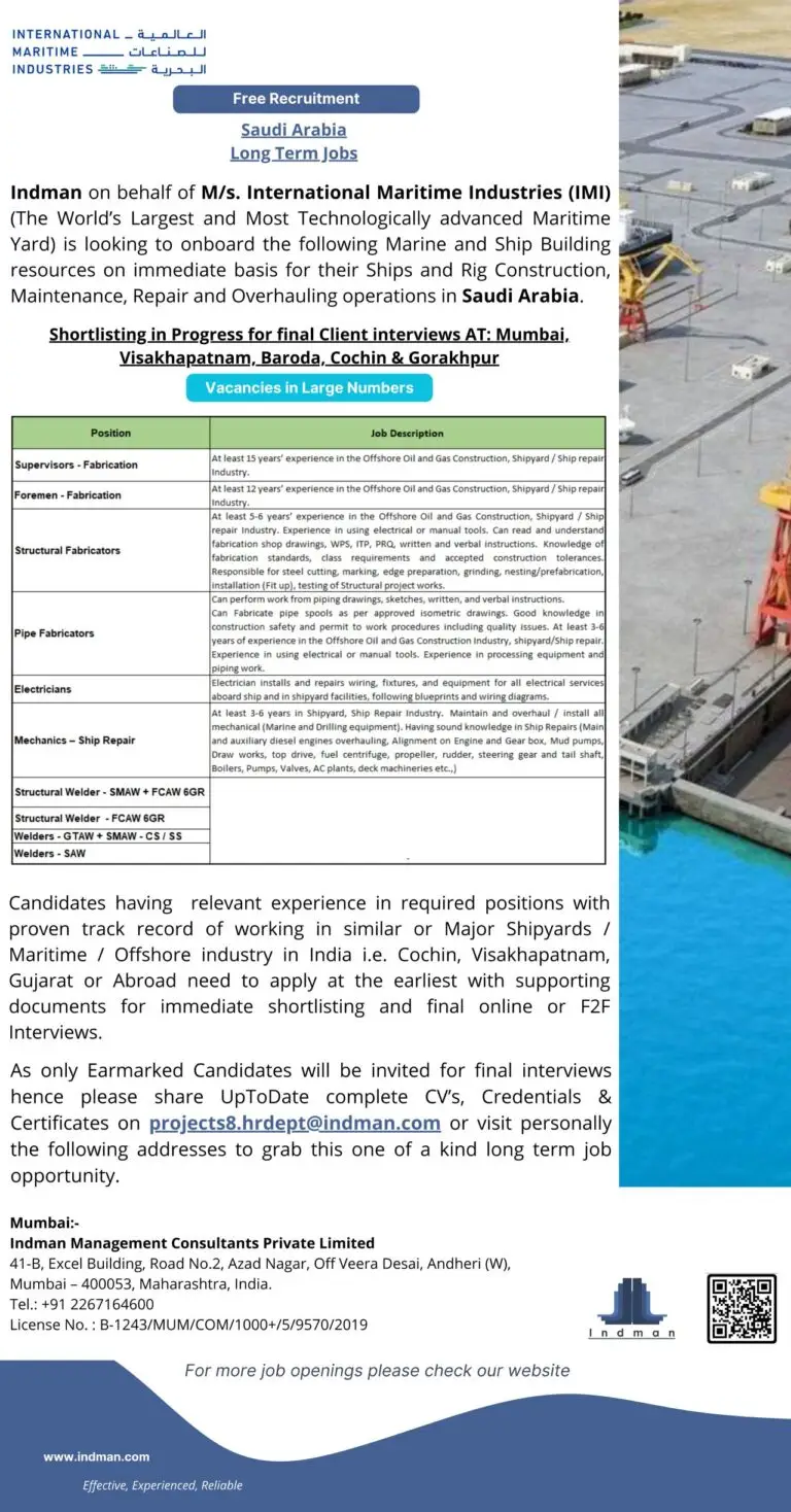 Urgent Hiring: Shipyard & Maritime Projects – Saudi Arabia (Long-Term)