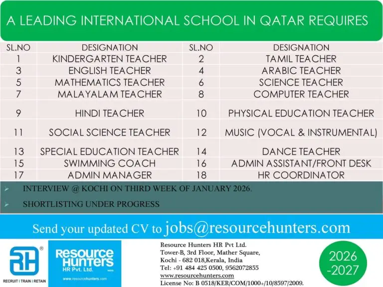 URGENT HIRING : TEACHING & ADMINISTRATIVE - JOBS IN QATAR