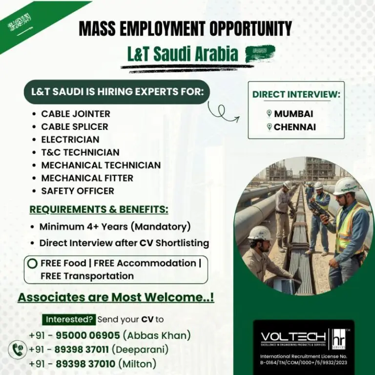 URGENT MASS HIRING : L&T SAUDI ARABIA – MULTIPLE POSITIONS OPEN