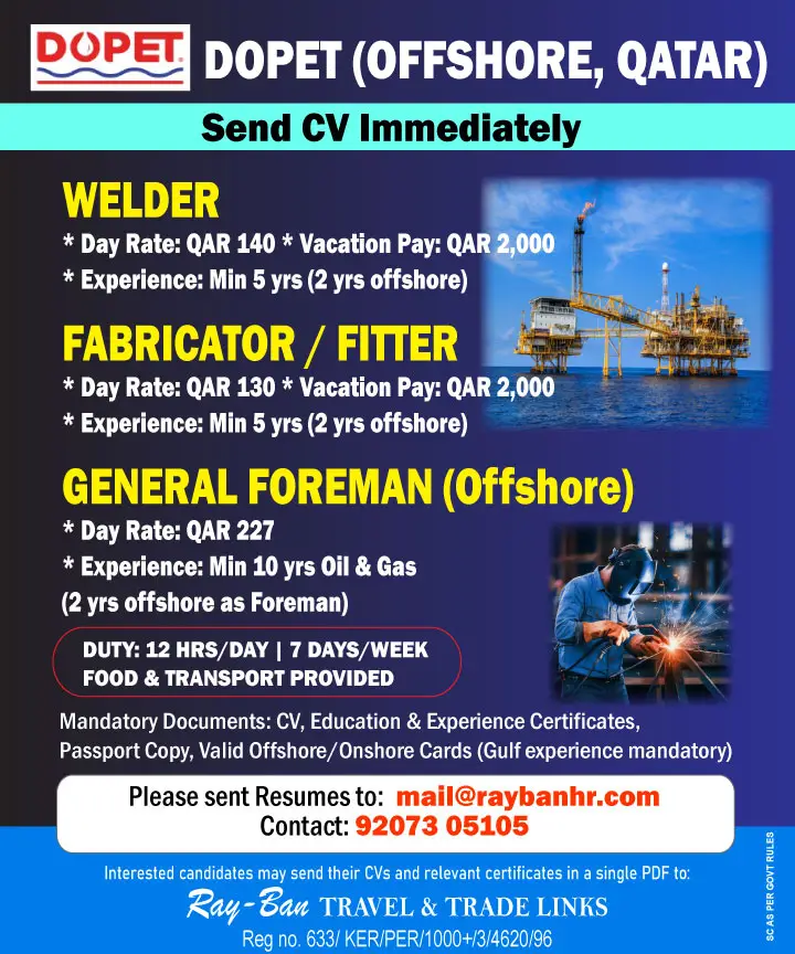 URGENT OFFSHORE JOB OPENINGS IN QATAR