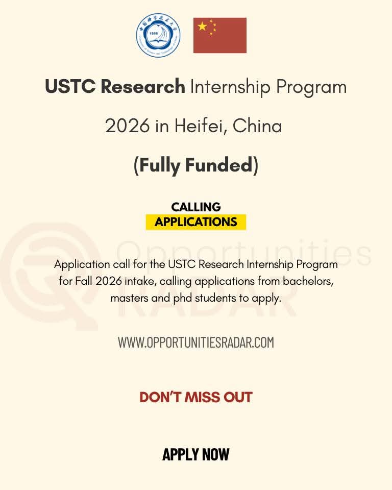 USTC Research Internship Program  2026  In China (Fully Funded)