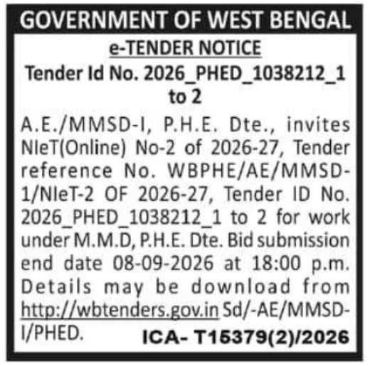 Water Supply Engineering Works Tender by PHED MMSD-I