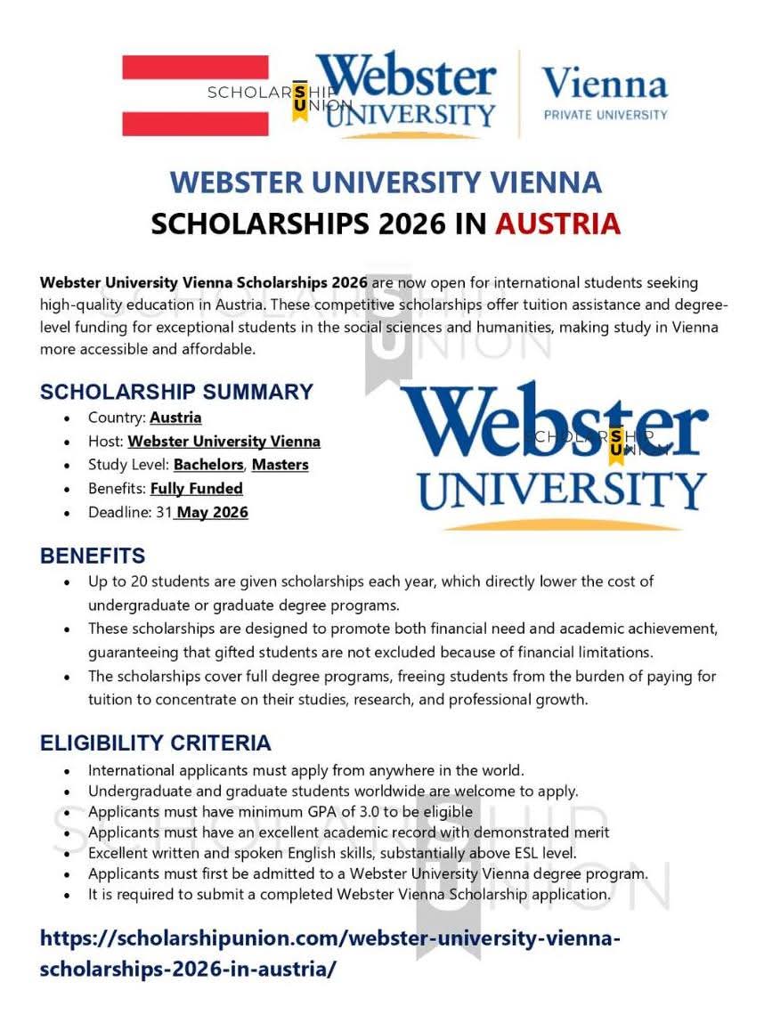 Webster University Vienna Scholarships 2026 In Austria
