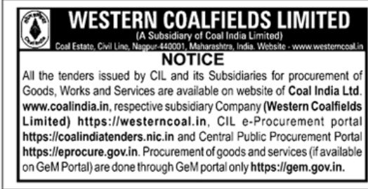 Western Coalfields Limited (WCL) Procurement & Tender Notice