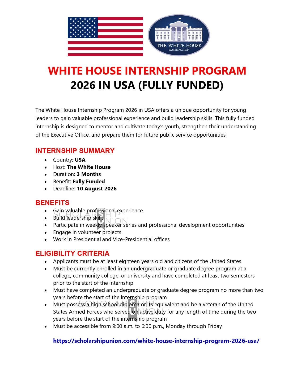 White House Internship Program 2026 in USA