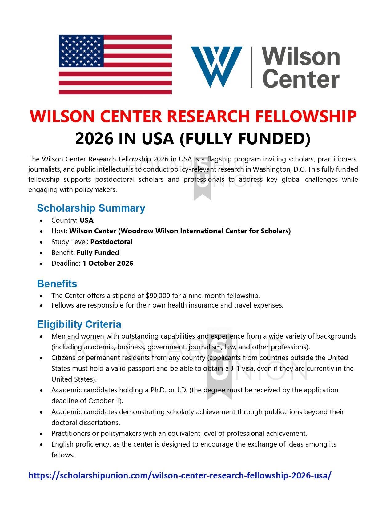 Wilson Center Research Fellowship 2026 in USA