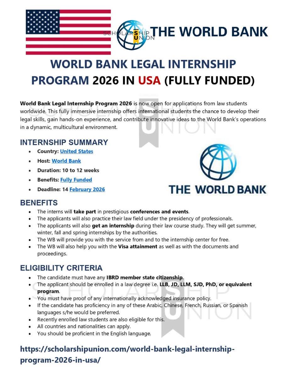 WORLD BANK LEGAL INTERNSHIP PROGRAM 2026 IN USA