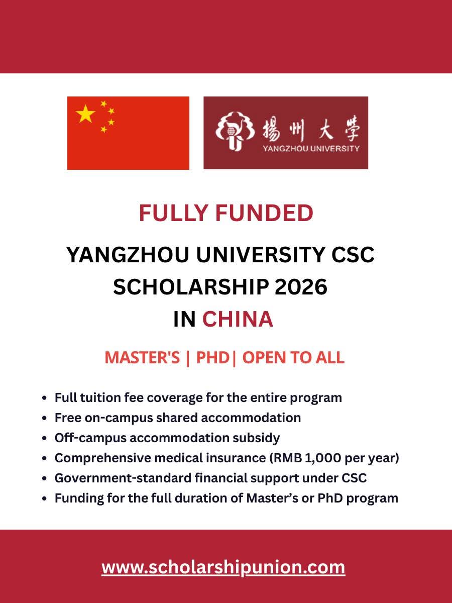 YANGZHOU UNIVERSITY CSC SCHOLARSHIP 2026 IN CHINA  | FULLY FUNDED |