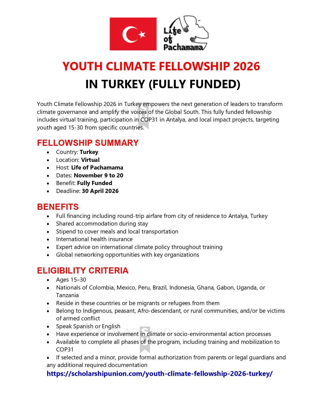 Youth Climate Fellowship 2026 in Turkey
