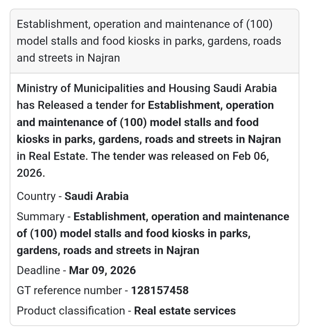 🍔 100 Food Kiosks & Model Stalls – Najran