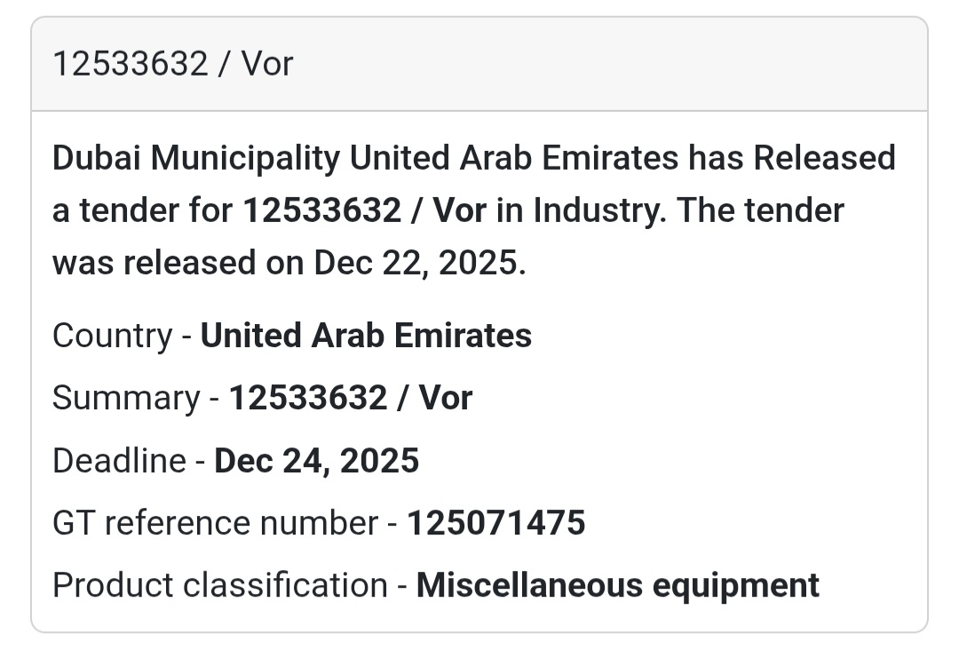 12533632 / VOR | Dubai Municipality