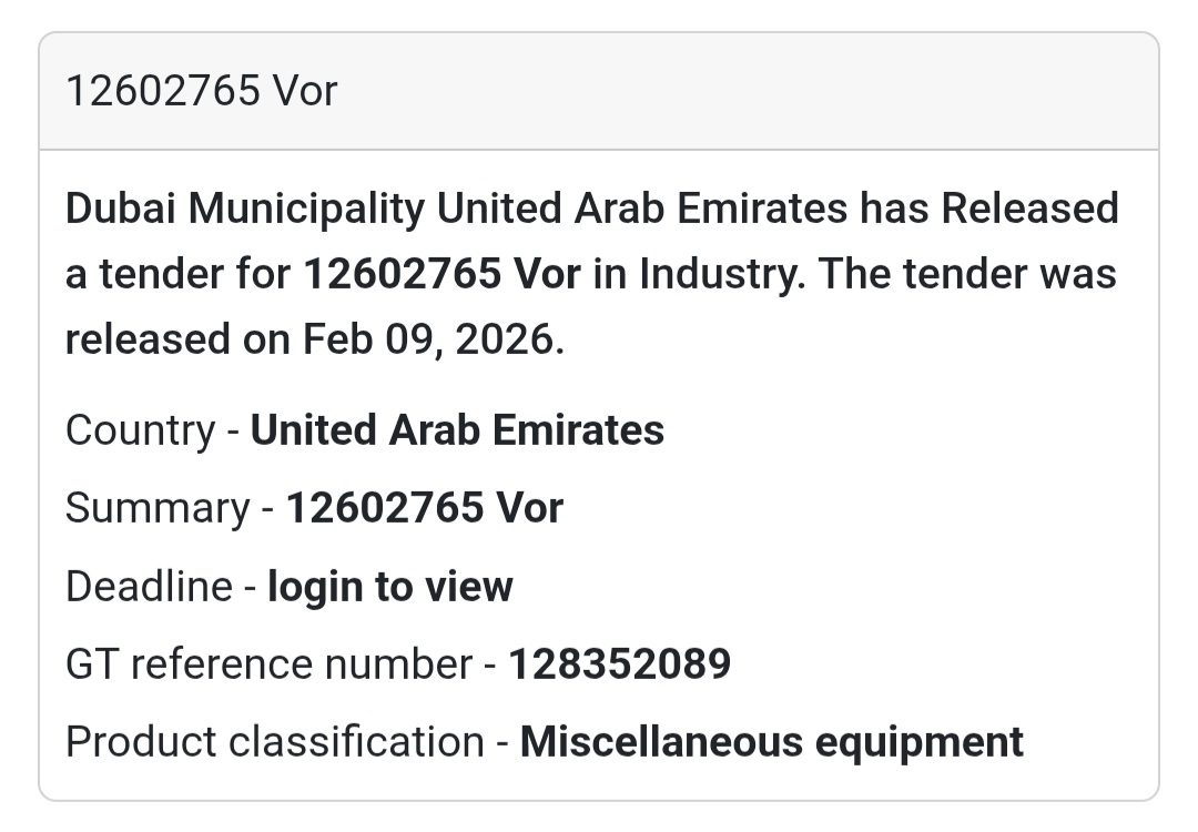 ⚙️ 12602765 – Vor 🏢 Dubai tender