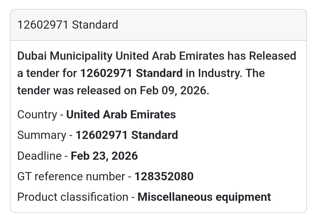 ⚙️ 12602971 – Standard 🏢 Dubai tender