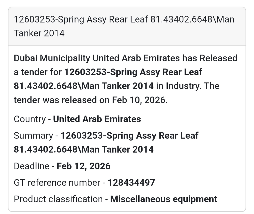 🚛 12603253 – Spring Assy Rear Leaf (Man Tanker 2014)