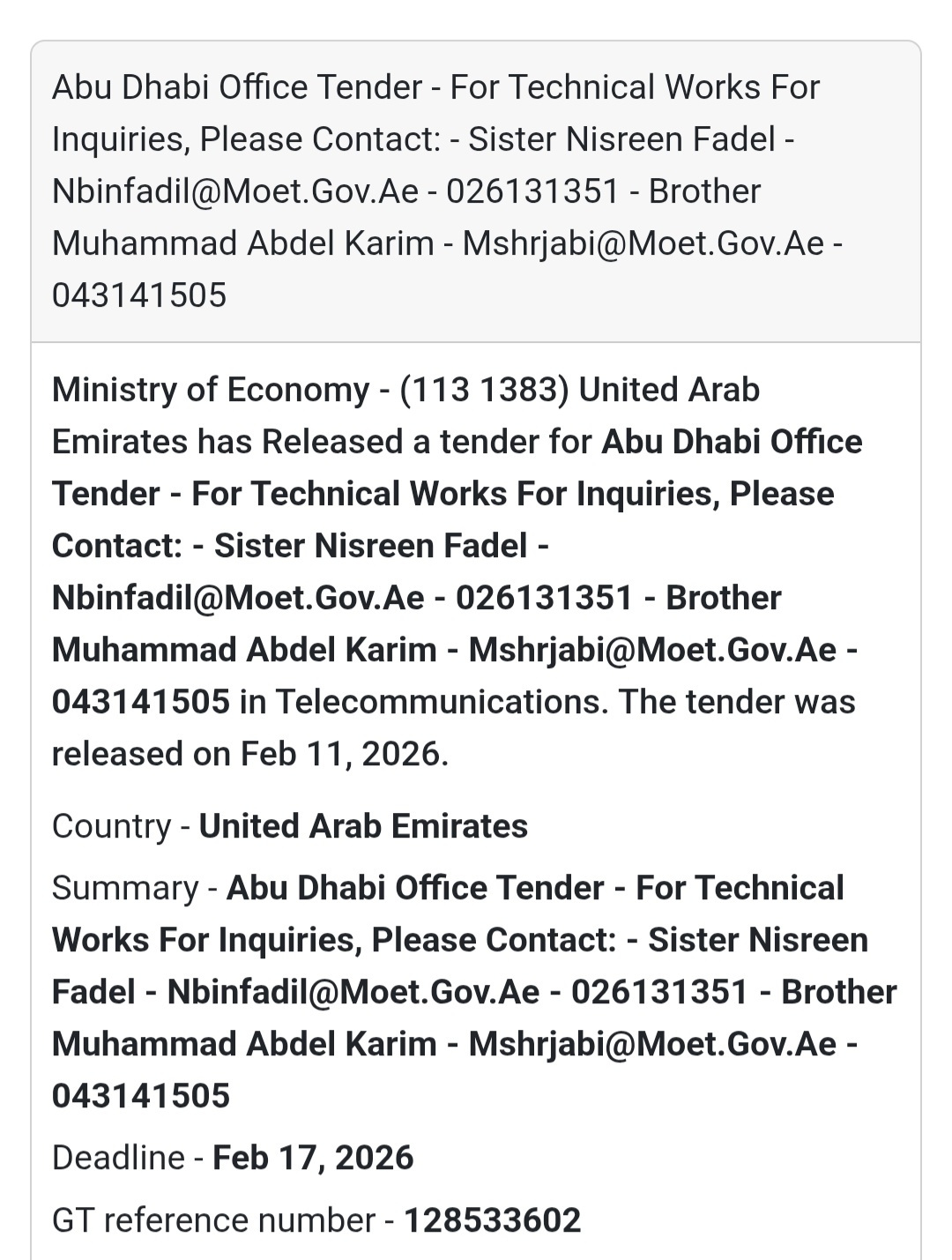 📡 Abu Dhabi Office Tender – Technical Works