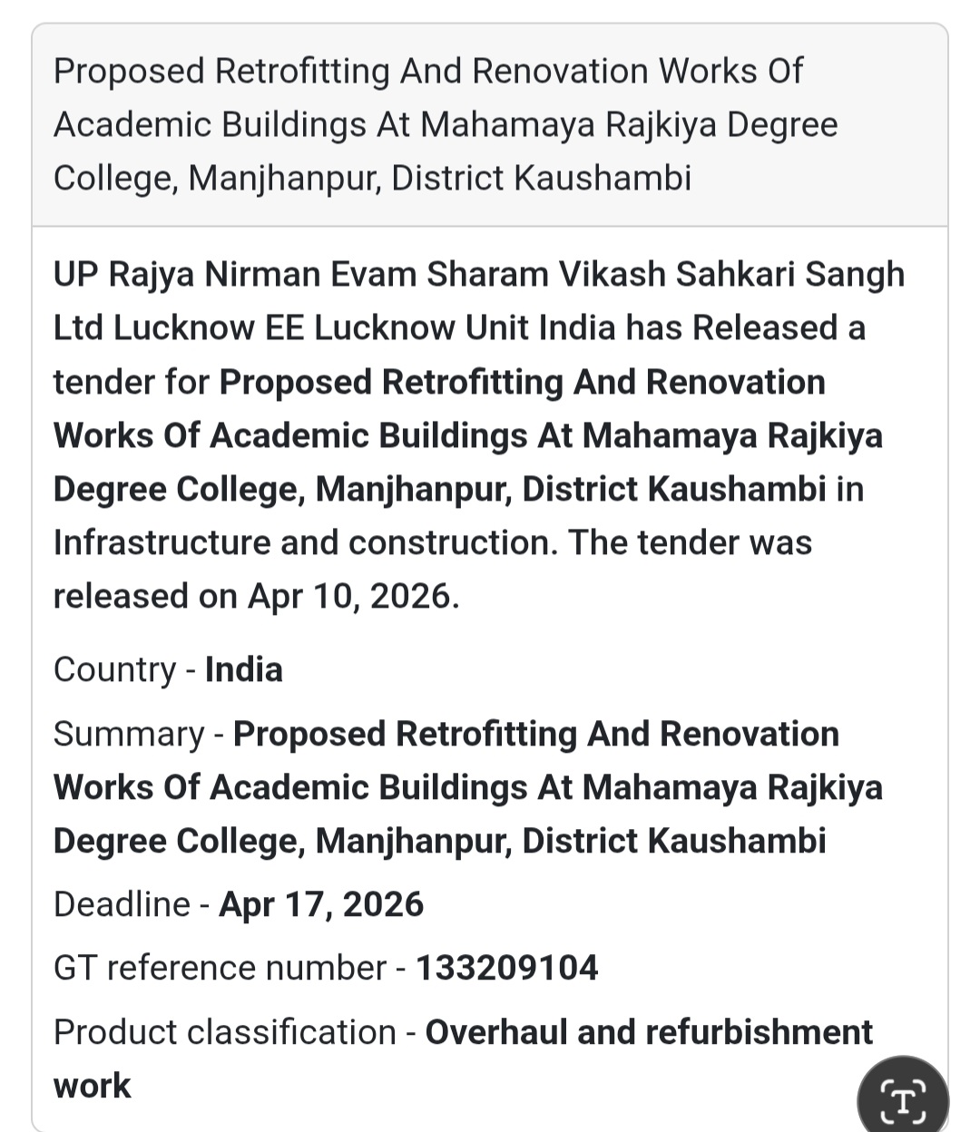 🏫 Academic Building Renovation – Kaushambi