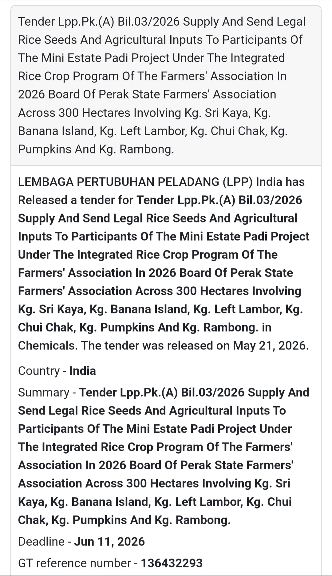 🌾 Agricultural Inputs Supply Tender