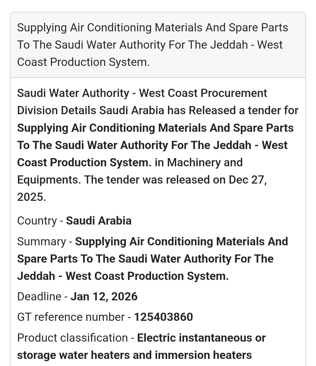 ❄️ Air Conditioning Materials Tender | Jeddah 🇸🇦