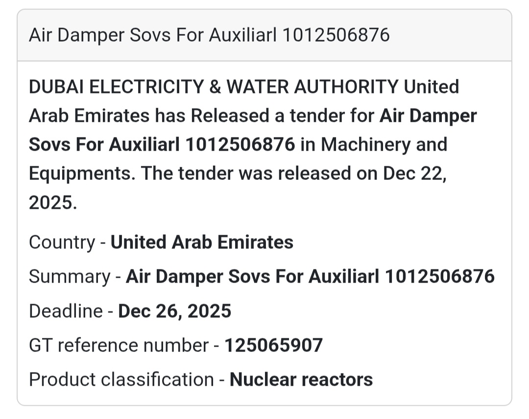 Air Damper Systems for Auxiliary Units tender