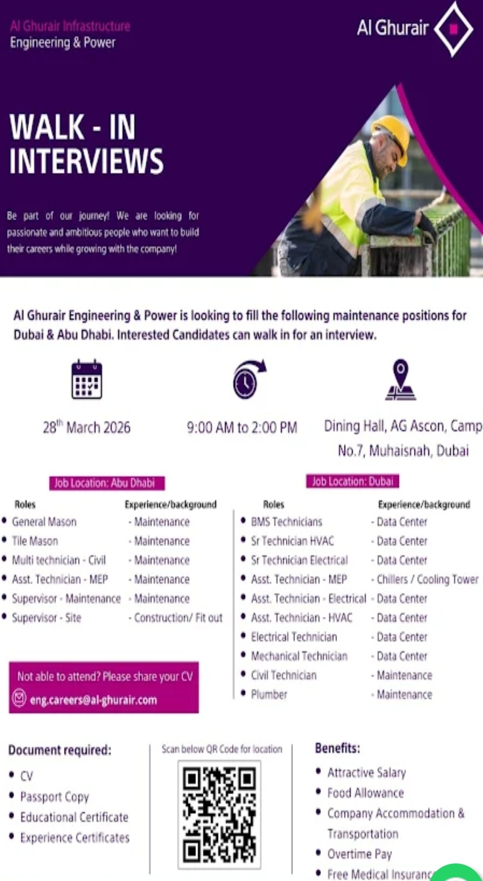 ⚡ Al Ghurair Engineering & Power – Walk-in 🇦🇪