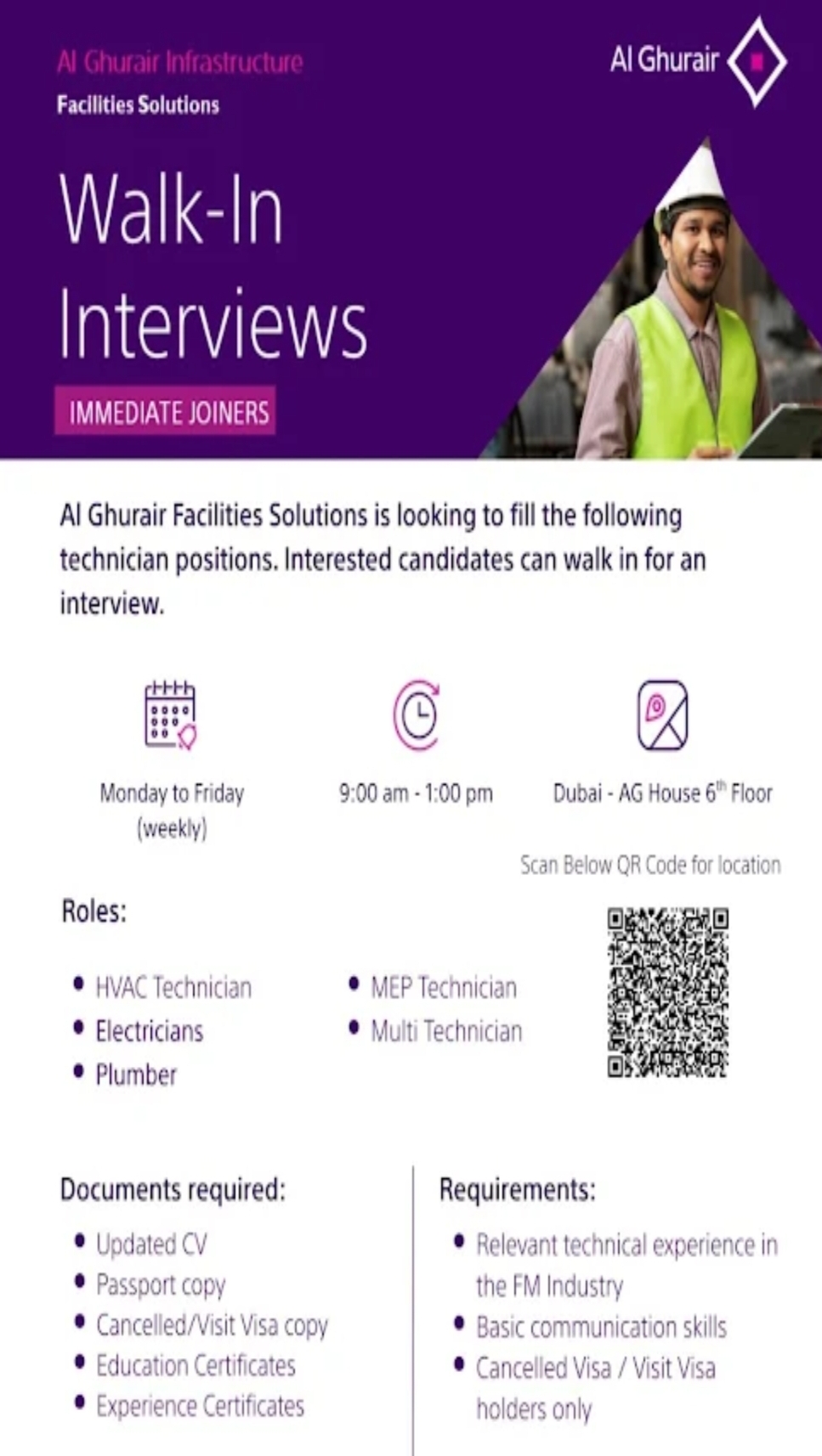 🏗️ AL GHURAIR FACILITIES – WALK-IN INTERVIEW