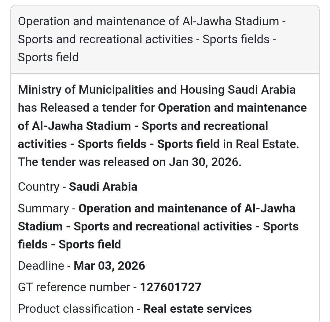 ⚽ Al-Jawha Stadium – Operation & Maintenance