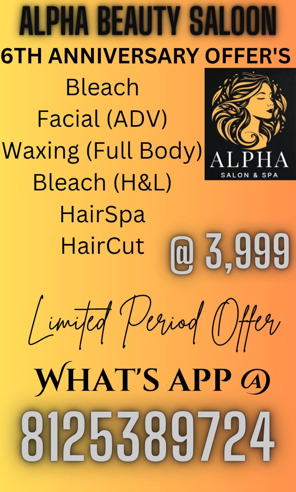 🌟✨ ALPHA BEAUTY SALOON – 6TH ANNIVERSARY SPECIAL OFFER! ✨🌟