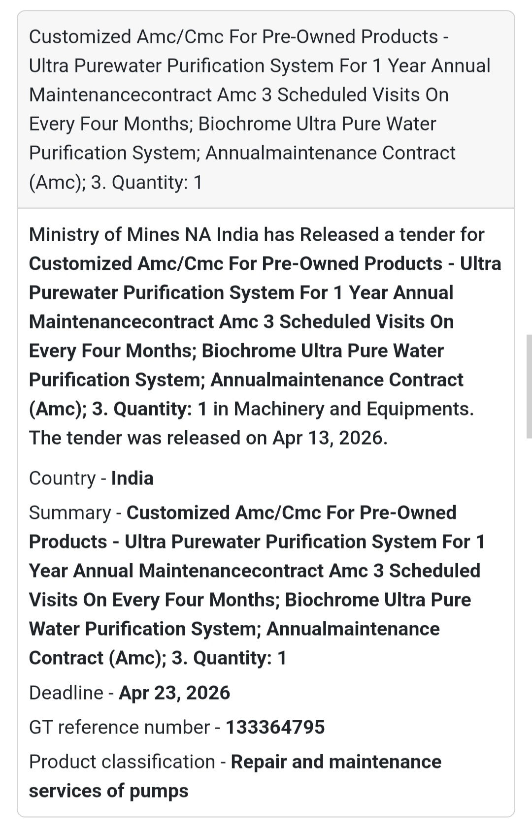 💧 AMC for Ultra Pure Water System