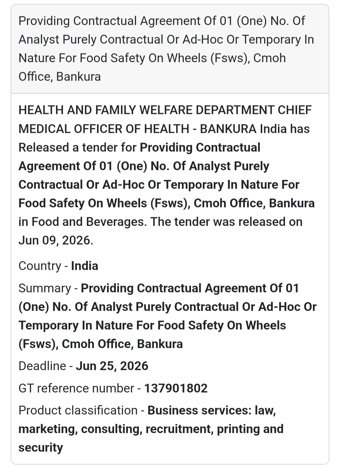 📊 Analyst Recruitment for Food Safety on Wheels (FSW) | 📍 Bankura, West Bengal