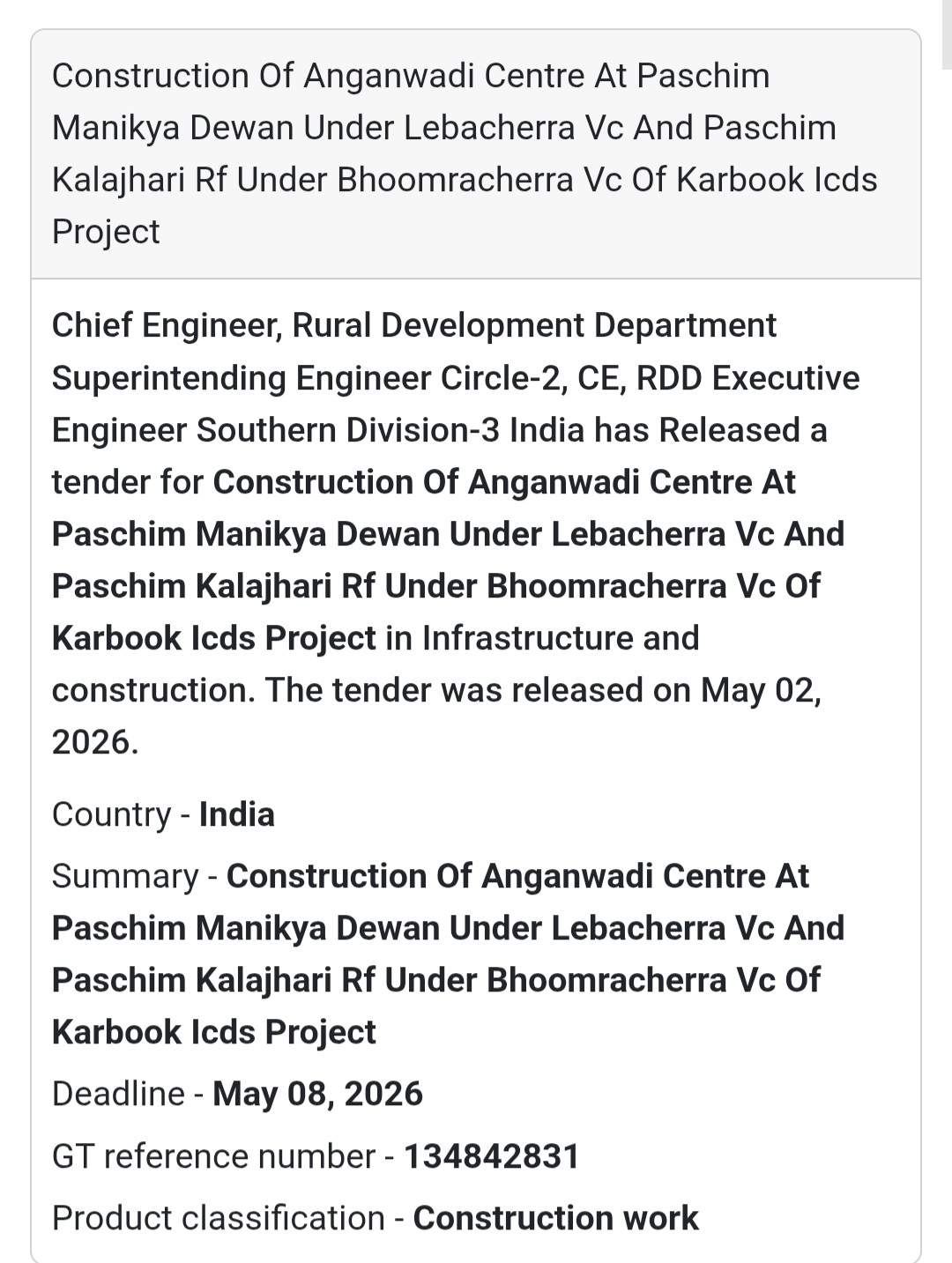 🏫 Anganwadi Centre Construction (Karbook Area)