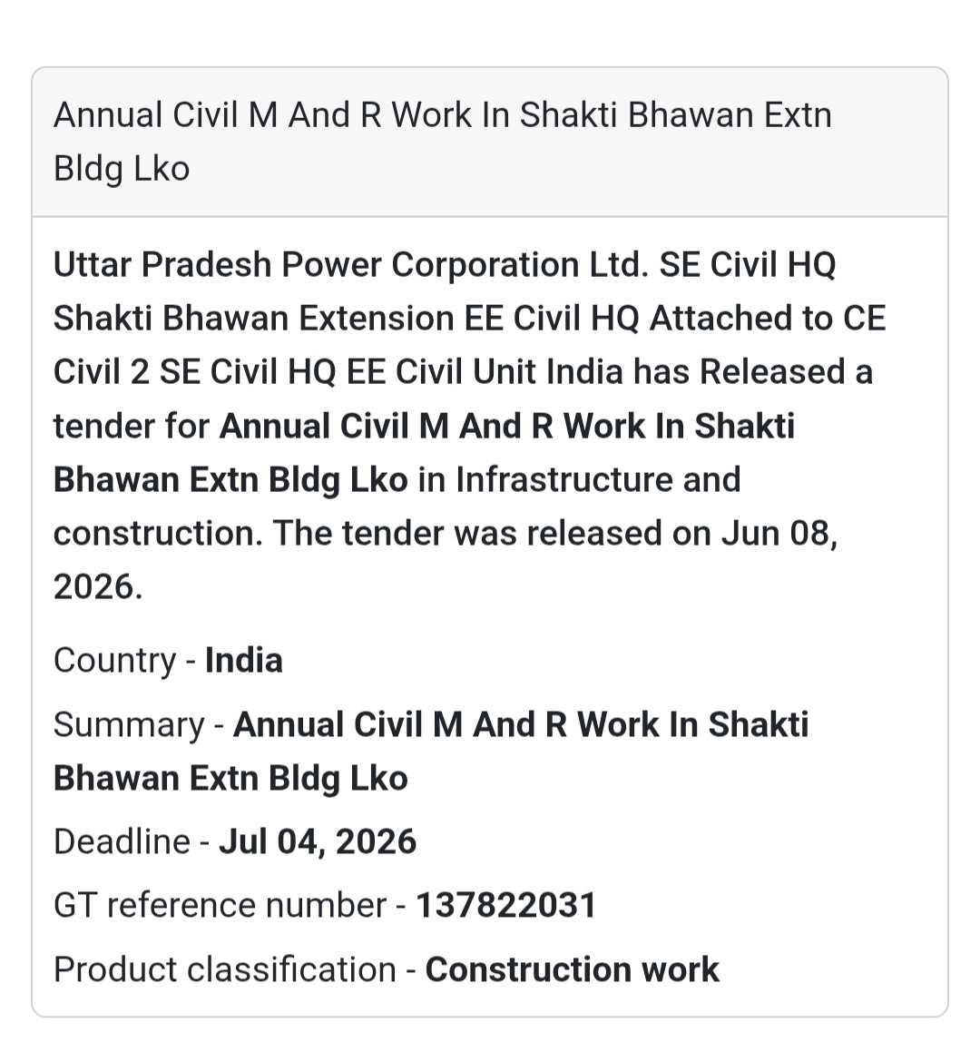 🏢 Annual Civil Maintenance Tender | Shakti Bhawan 📍Lucknow, Uttar Pradesh