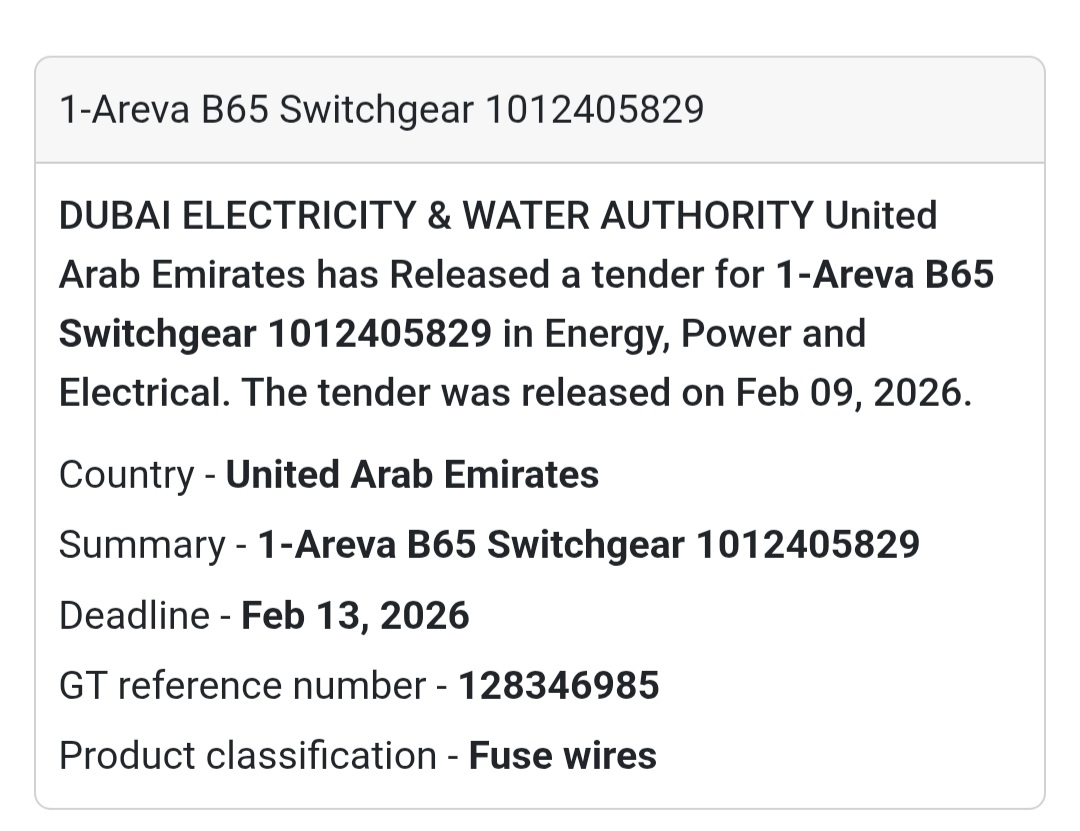 ⚡ Areva B65 Switchgear tender